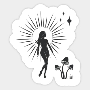 Walking Sun Mushroom Goddess Sticker